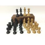 Old chess set in pine box (complete)