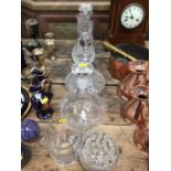 Stuart cut glass carafe, Edinburgh Crystal cut glass jug, Waterford cut glass ships decanter, two ot