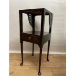 19th century mahogany two tier wash stand/bedside table, with single drawer, on tapered eggs and pad