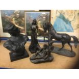 Group of four bronze resin and similar statues