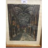 Three 19 th century architectural prints in maple frames