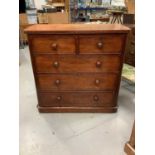 Victorian mahogany chest of two short and three long drawers with bun handles on plinth base, 120cm