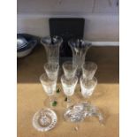 Quantity of Waterford crystal, including glasses, goblets, dolphin figure, etc