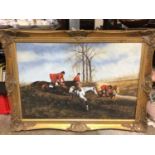 S. Peters signed oil on canvas- hunting scene, in gilt frame