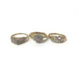 Three 9ct gold diamond cluster rings