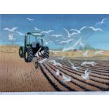 Penny Berry Paterson (1941-2021) colour linocut, New Furrows, signed, inscribed and numbered 5/20, i