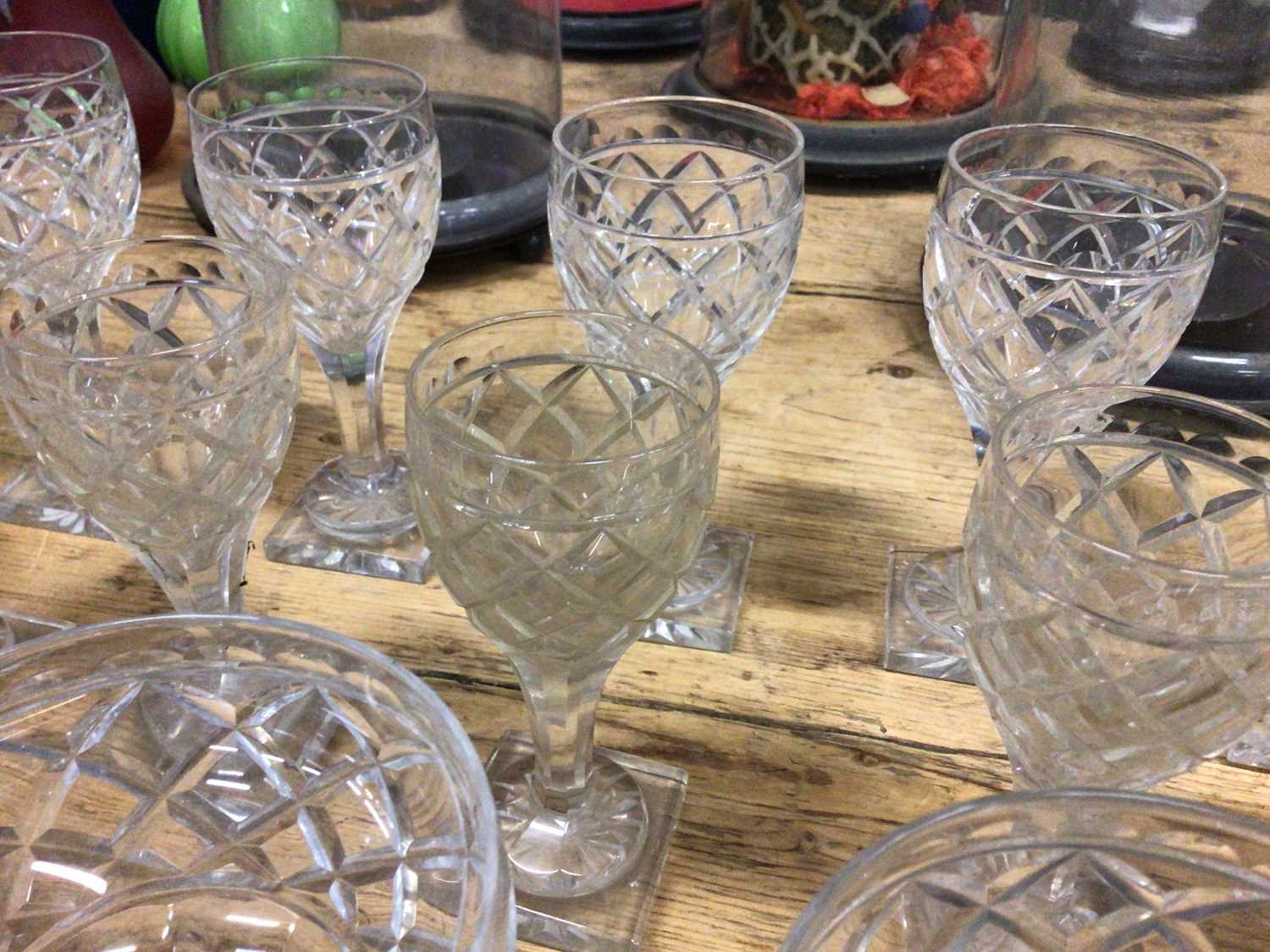 Good collection of 19th century drinking glasses, diamond-cut with square bases, sixteen glasses ove - Image 3 of 3