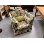 Pair of good quality Knole style armchairs with patterned upholstery, 87cm wide, 84cm deep, 85cm hig