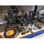 Sundry antique and later items, including a Tunbridge ware cribbage board, watches, Eastern metal wa