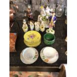 Collection of continental porcelain, including six yellow-ground Dresden dishes, a pair of twin-Hand