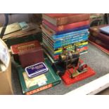 Mamod Stationary engine, together with vintage tins and a group of Children's annuals