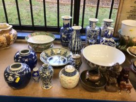 Quantity of antique and later Chinese porcelain, including Canton bowl and dish, blue and white prun