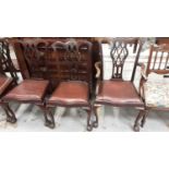 Set of six Georgian style Chippendale revival mahogany dining chairs with pierced splat backs and dr