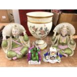 Victorian Royal Worcester blush ivory pedestal vase, pair Continental nodding head seated figures an