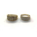 Two 9ct gold diamond set rings, one with Greek key decoration, size O½, the other size N½