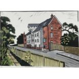 Penny Berry Paterson (1941-2021) colour linocut print, Springfield Mill, Chelmsford, signed and numb