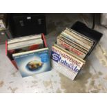 Two vintage cases of LP records and 12 inch singles including Stevie Wonder, James Brown, Village Pe