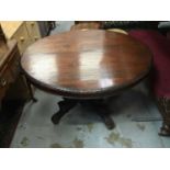 Victorian oak oval breakfast table with extending top and extra leaf on ornate base with dragon mas