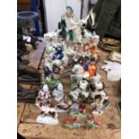 Collection of Staffordshire figures, including pairs of spaniels and greyhounds