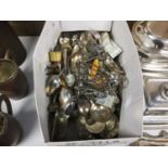 Victorian silver plated revolving breakfast serving dish together with a quantity of plated cutlery,