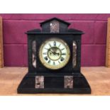 Victorian slate mantel clock plus four wooden case mantel clock