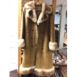 Vintage Kestila tan suede coat with faux fur trims and whicker baskets including a F&M hamper
