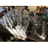 Good collection of glassware, mostly cut or etched, including decanters, wine glasses, a set of six