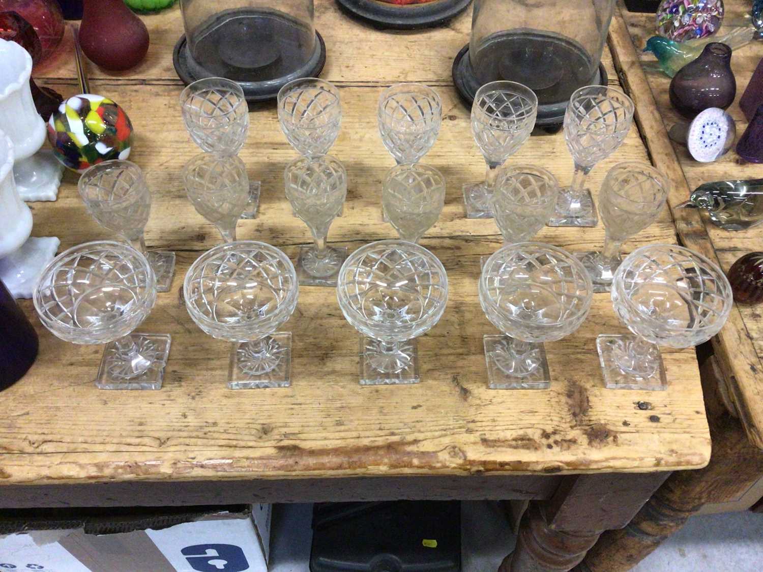 Good collection of 19th century drinking glasses, diamond-cut with square bases, sixteen glasses ove