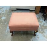 Mahogany framed foot stool with pink upholstery