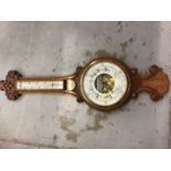 Wooden mahogany banjo aneroid barometer with presentation plaque