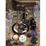 Miscellaneous group of items to include silver plated wares, glass paperweights, Limoges and other o