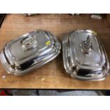 Pair of silver plated entrée dishes by Mappin and Webb