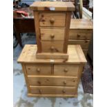 Pine chest of two short and two long drawers, 80cm wide, 38cm deep, 75cm high, together with a match
