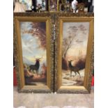Pair of early 20th century oils on canvas- stags in winter landscape