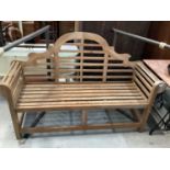 Lutyens style teak garden bench, 165cm wide, 56cm deep, 105cm high