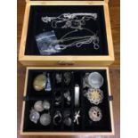 Jewellery box containing silver and white metal jewellery
