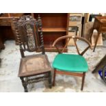 Victorian carved oak dining chair with spiral twist decoration and cane seat, together with a Mid 20