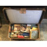 Quantity of pictures and a vintage suitcase full of books
