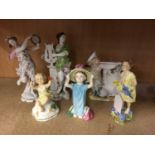 Three Royal Worcester porcelain figures, Victorian Menu holder and a pair late 19th century German p