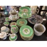 Quantity of ceramics, including green-ground floral tea wares, Coalport, Aynsley, etc