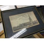Collection of pictures and prints to include antique engraving of Thaxted church, coloured engraving
