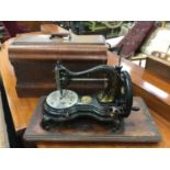 Vintage Jones Swan neck hand sewing machine in case