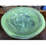 Large green art glass fruit bowl