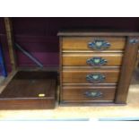 Early 20th century miniature chest of four drawers and a mahogany cutlery box