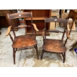 Two 19th century knife back country elbow chairs