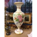 19th century painted milk glass baluster vase, 54cm high