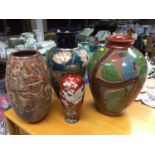 Langley stoneware vase with floral decoration, Japanese Cloissoné enamel vase and two other vases (4