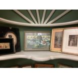 Group of Victorian Baxter and other similar prints, 19th century needlework panel in maple frame and