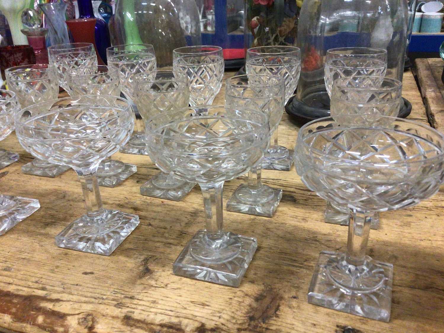 Good collection of 19th century drinking glasses, diamond-cut with square bases, sixteen glasses ove - Image 2 of 3