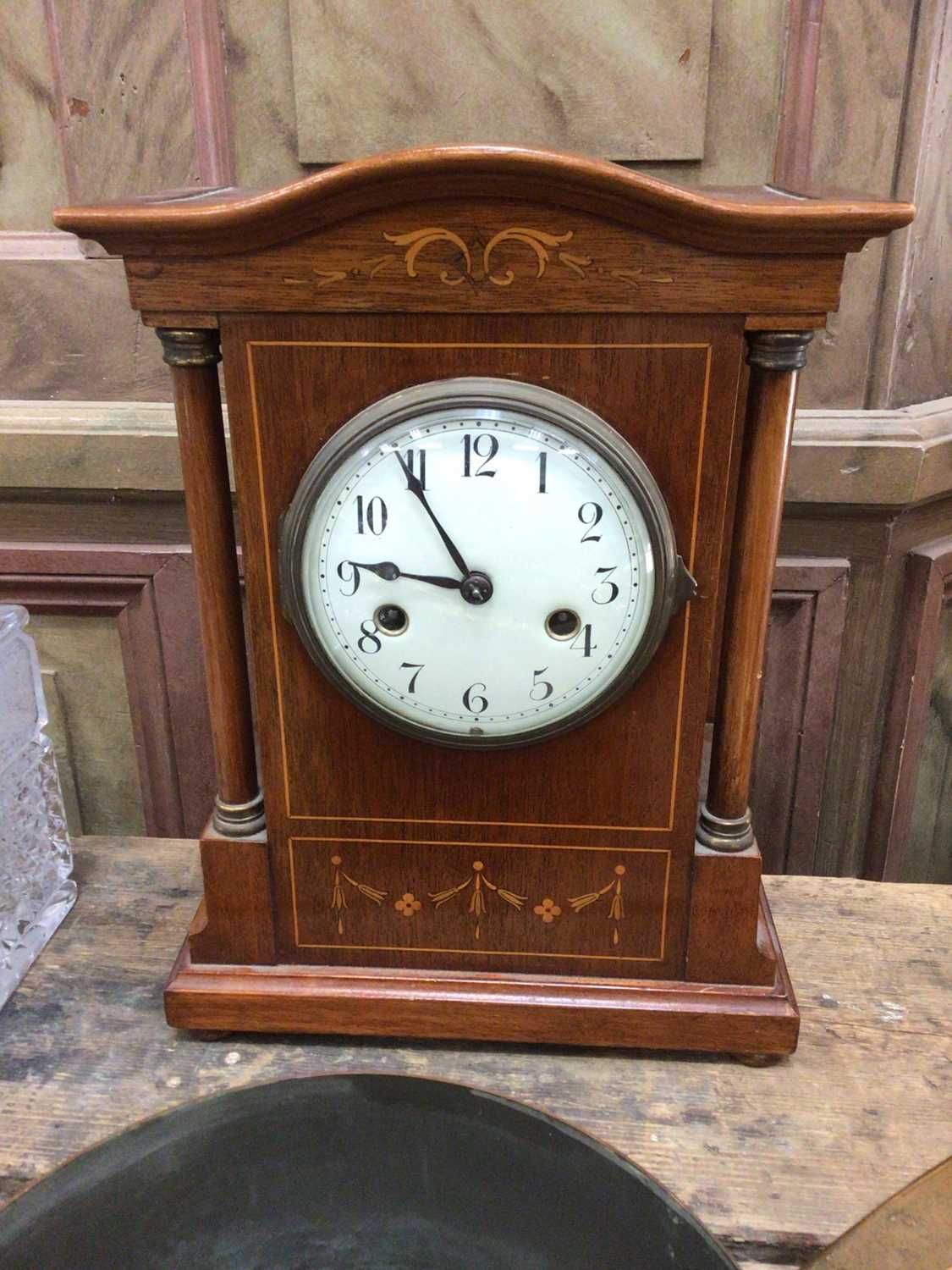 Edwardian inlaid mahogany cased mantel clock